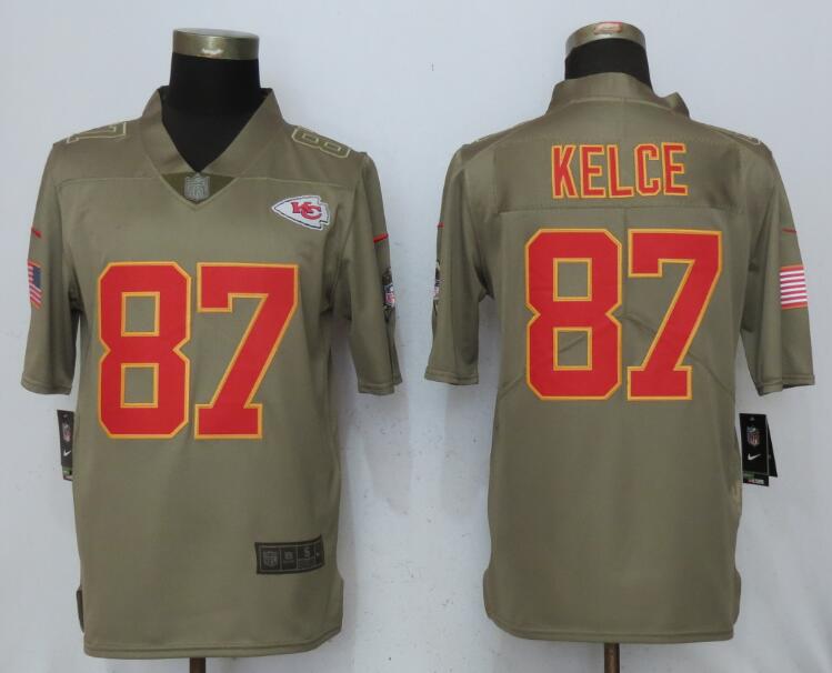 Men Kansas City Chiefs #87 Kelce Nike Olive Salute To Service Limited NFL Jerseys